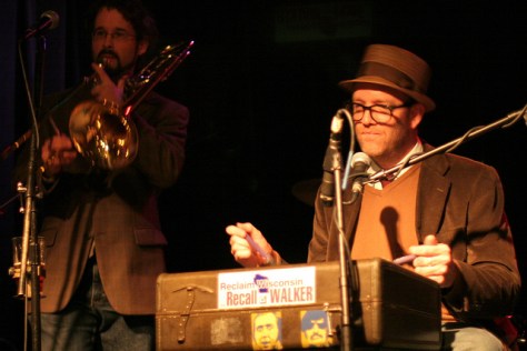 Rob Henn and Edward Burch with The Viper & His Famous Orchestra, Kneel to Neil (Young) benefit for The Bridge School and WMSE, Linneman's Riverwest Inn, Milwaukee, Wisconsin. Photograph by Sue Peacock.